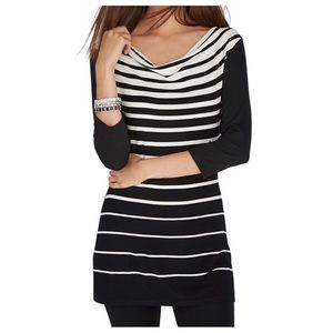 WHBM black and white stripe tunic top with cowl neck
